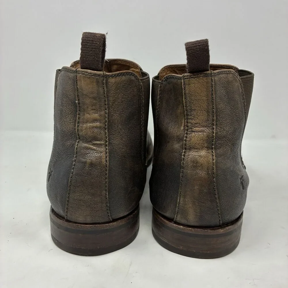 Frye Tyler Flex Boots Mens Size 13 Brown Leather Chelsea Ankle Pull On Pebbled